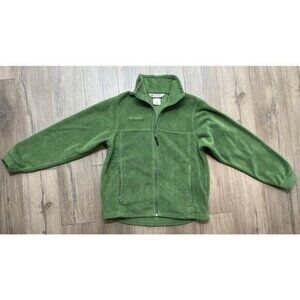 Columbia‎ Fleece Jacket Boys Large Green Full Zip Pockets Adjustable Snap Bottom